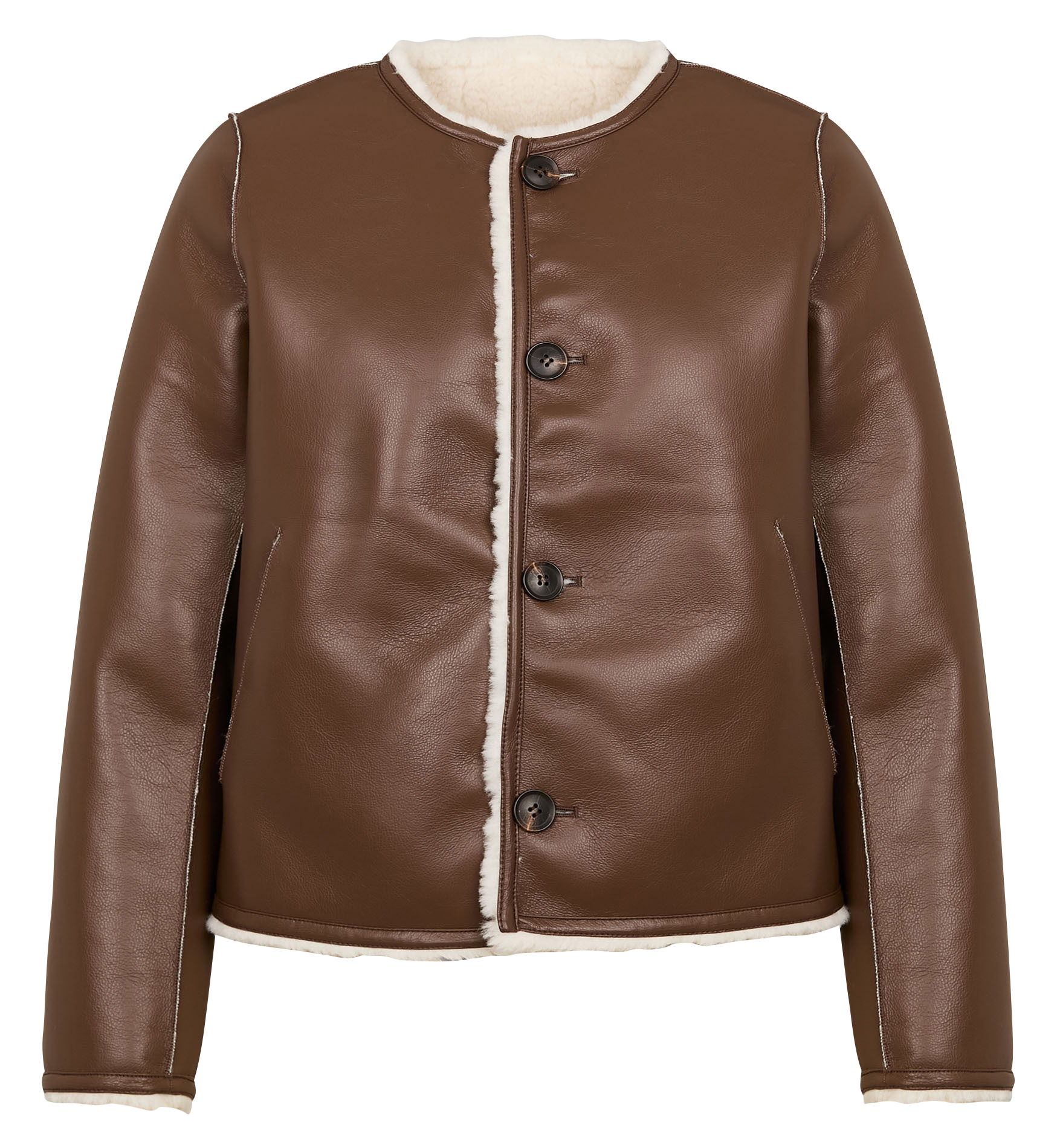 MARYLAND - Veste col rond en fausse fourrure | Marron