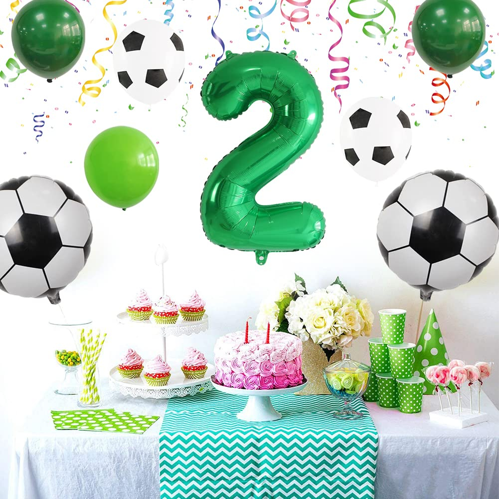 (21-tlg. Set) Party Zahlen Ballon Geburtstag Luftballons Latex- und Folienballon Fussball - Zahl 2
