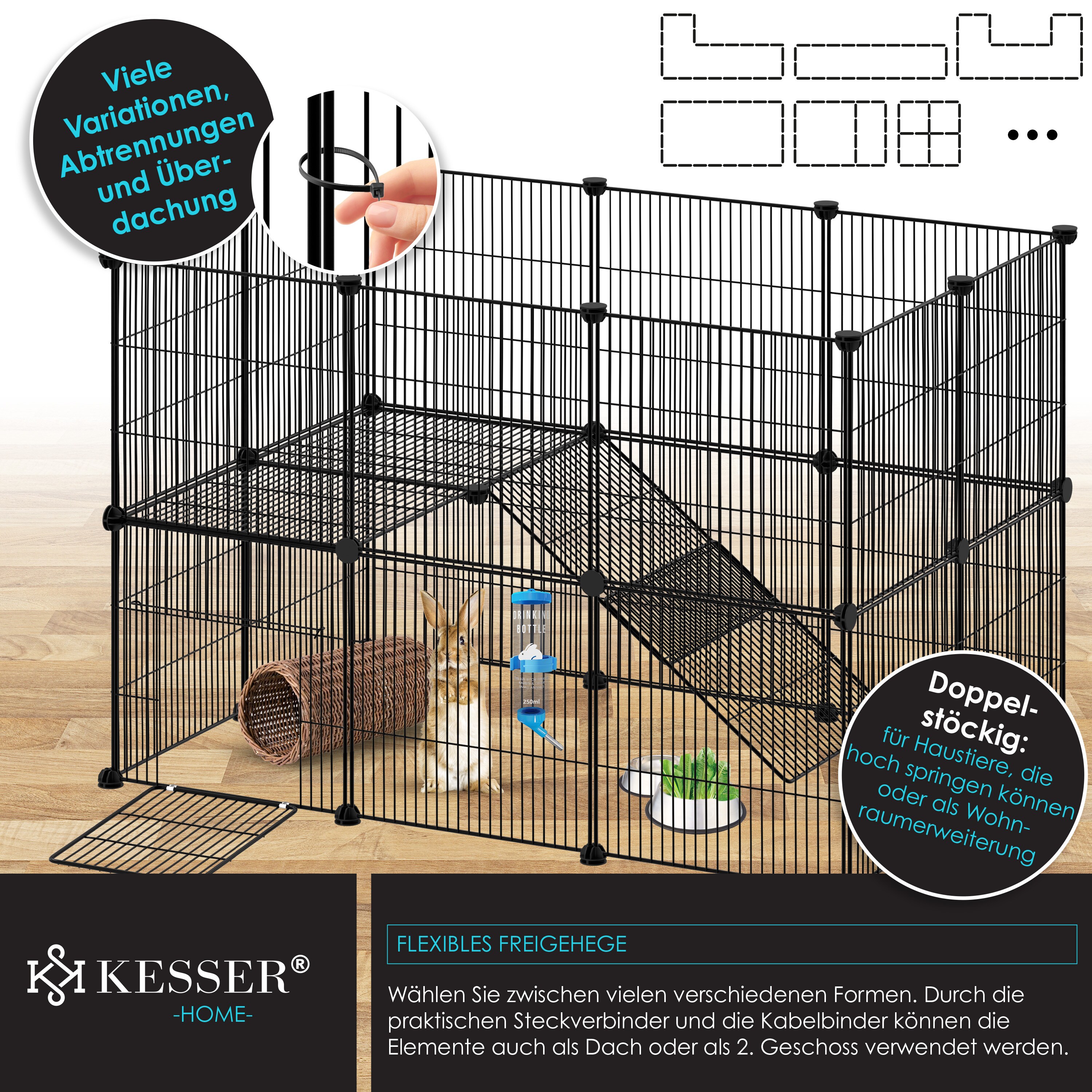 KESSER® Freigehege Gittergehege für Kaninchen aus Metallgitter XXL inkl. Tür & Trinkflasche Kleintiergehege Meerschweinchen Gehege Freilauf, Kleintierkäfig Laufgitter Hasenstall für Innen - draußen