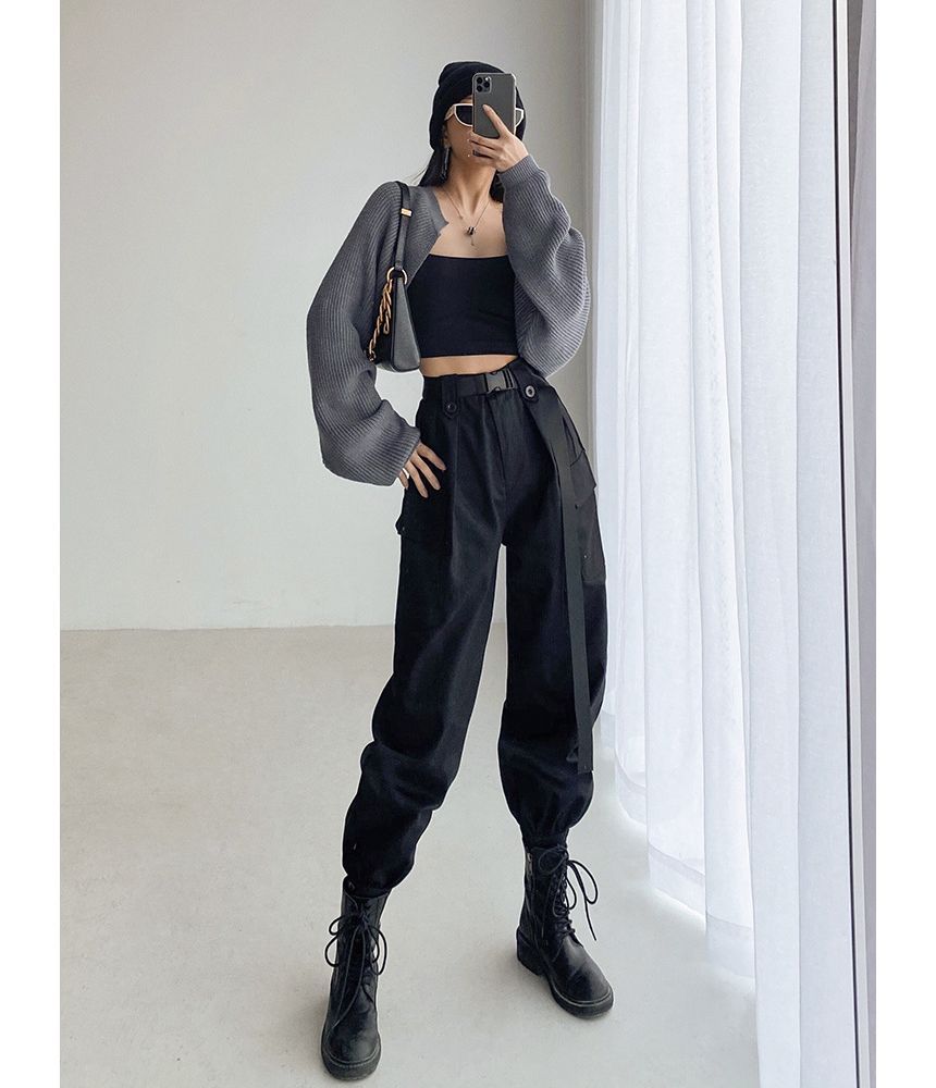 Onipixiy - Effen geribbelde bolero-cardigan