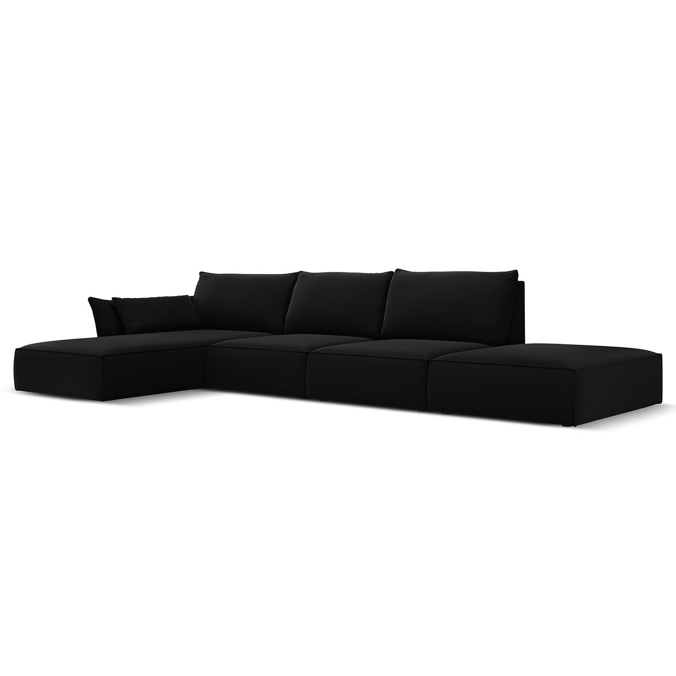 Mazzini Sofas Canapé d'angle gauche Velours Vanda 5 Places noir - 386x166x85 cm