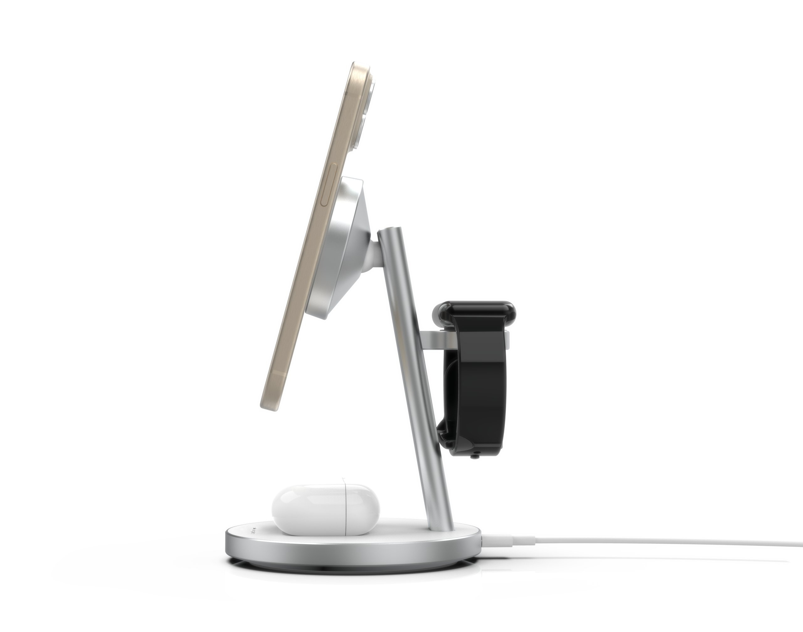 (25W) 3in1 Qi2 PowerStand MagSafe Wireless Charger Ladegerät   (35W) GaN III Adapter Netzteil (PWSTQ2-31-WHT) - Weiss