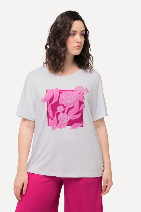T-Shirt, Blume, Ziersteine, Rundhals, Halbarm