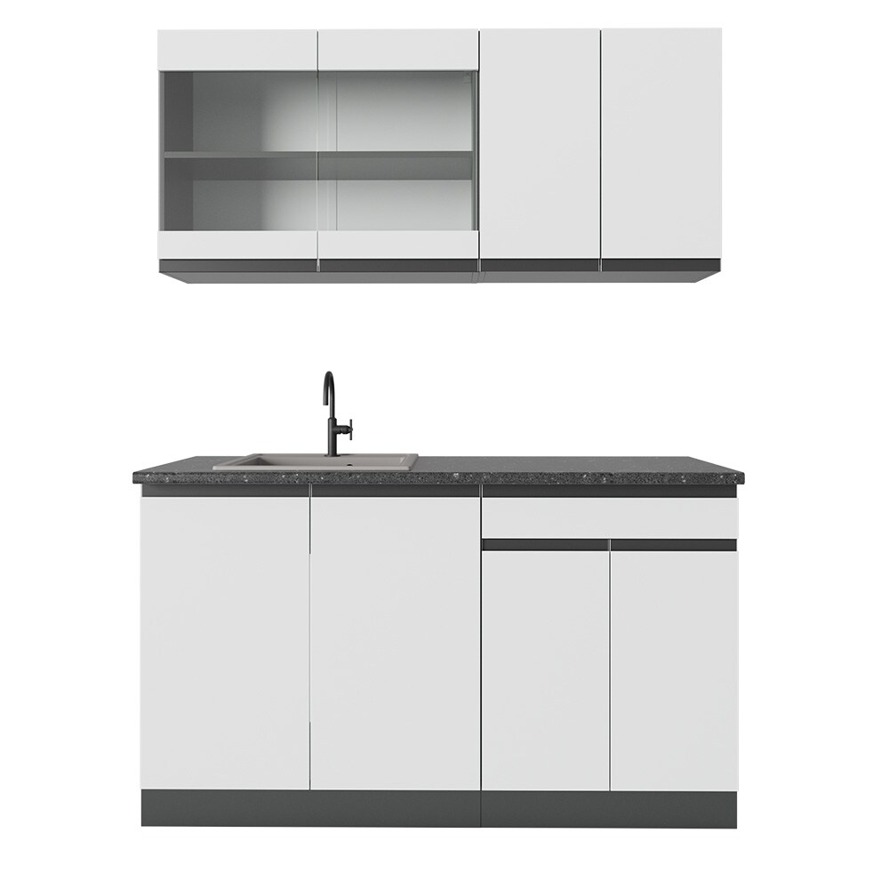 Vicco Küchenzeile Küchenblock Einbauküche R-Line J-Shape Anthrazit Weiß 140 cm modern Küchenschränke Küchenmöbel
