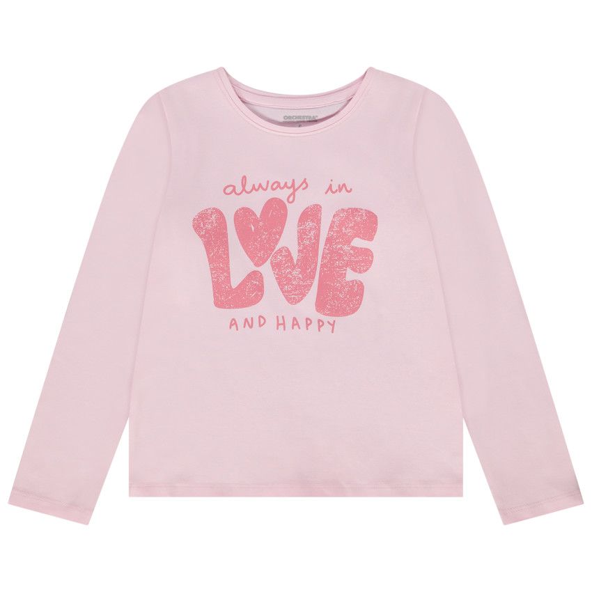 T-shirt manches longues en jersey print fantaisie pour fille - Rose