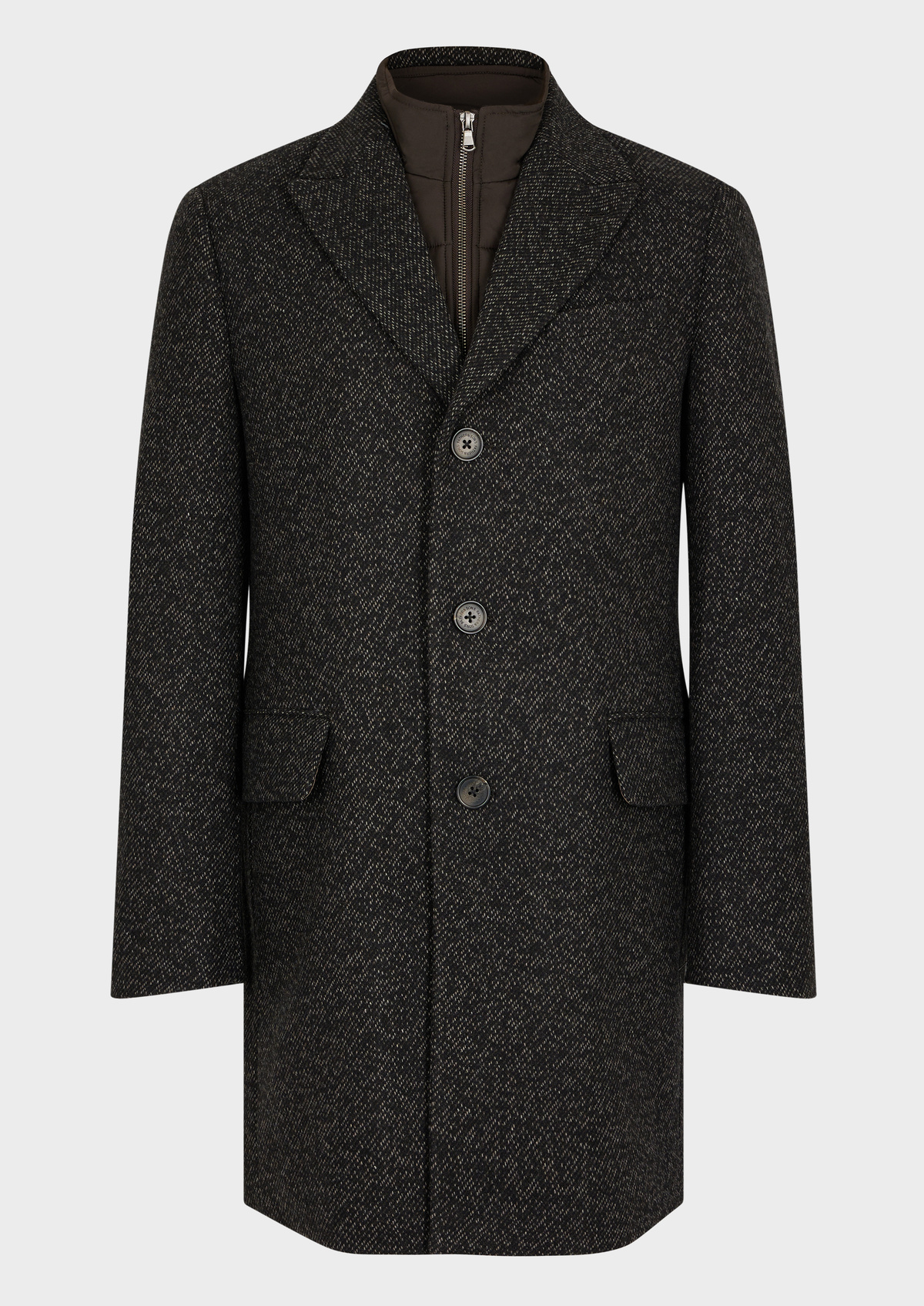 Manteau en laine mélangée unie marron glacé à parementure amovible