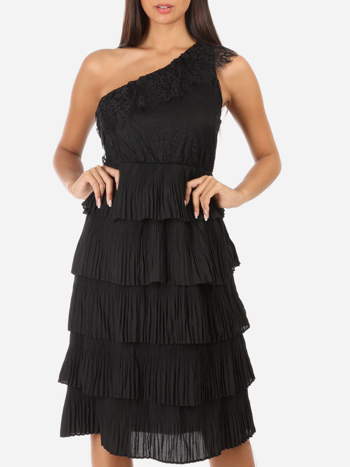 Robe volantée one shoulder- Noir