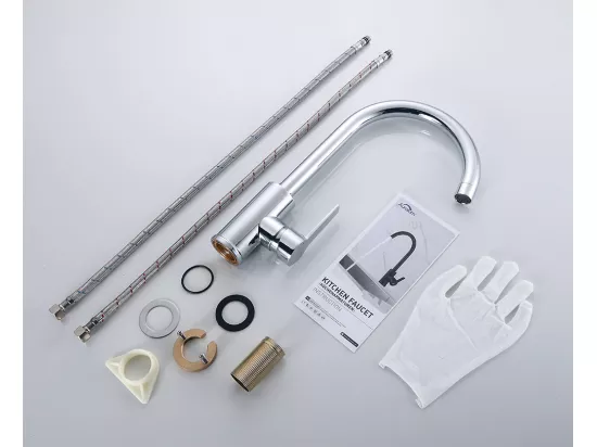 Elégant Mitigeur de Cuisine Chromé,Pivotant à 360° Robinet d'Évier en Laiton avec Eau Chaude/Froide pour Cuisine,Mousseur Démontable