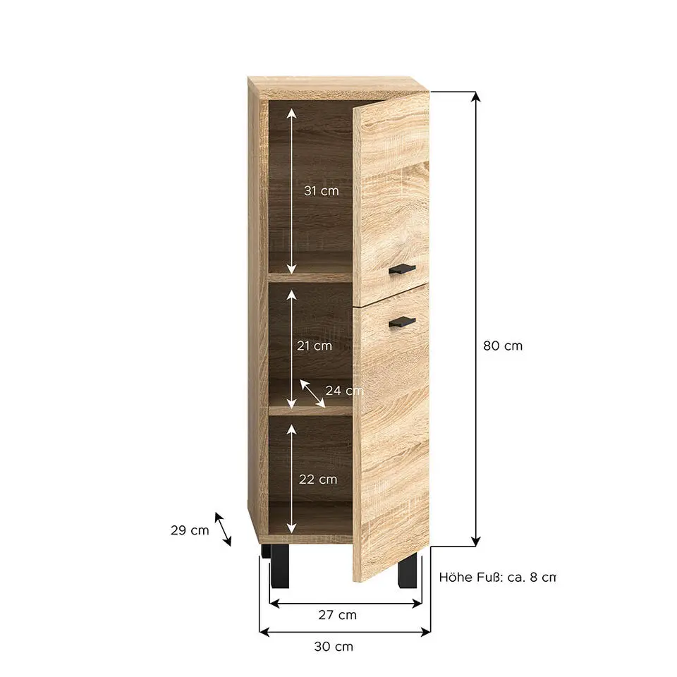 Hioshop Boston badkamerkast 2 deuren eiken decor