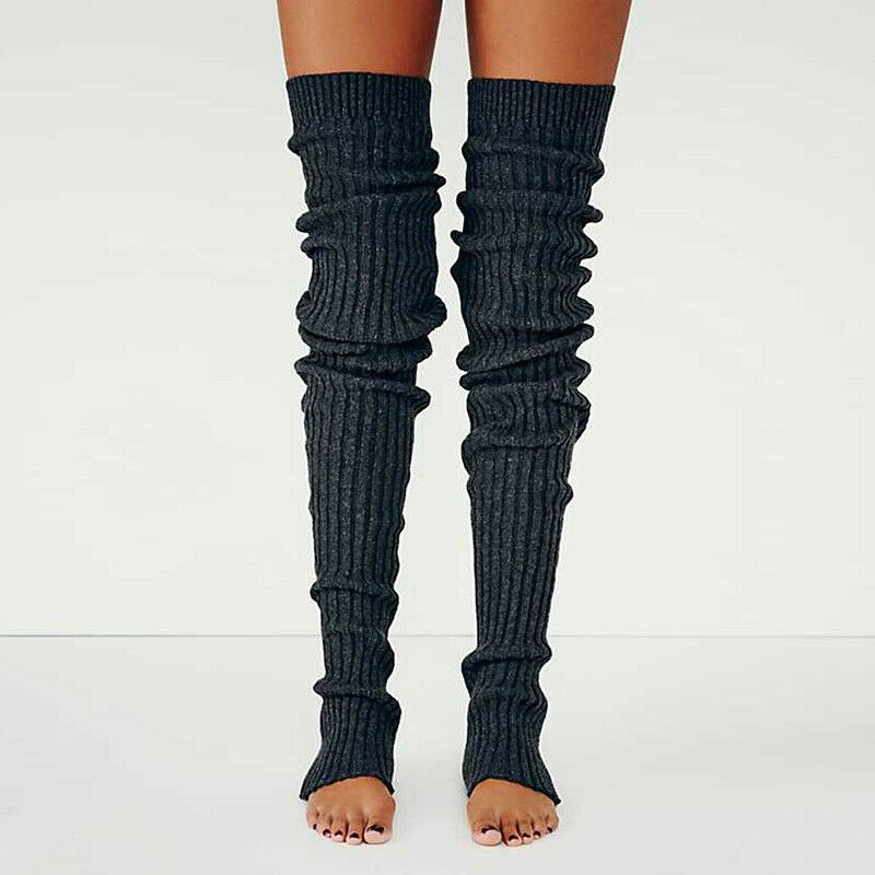 (1 Paar) 78cm Damen Beinstulpen Strick Accessoire Beinwärmer Overknee Stricksocken (One Size) - Grau