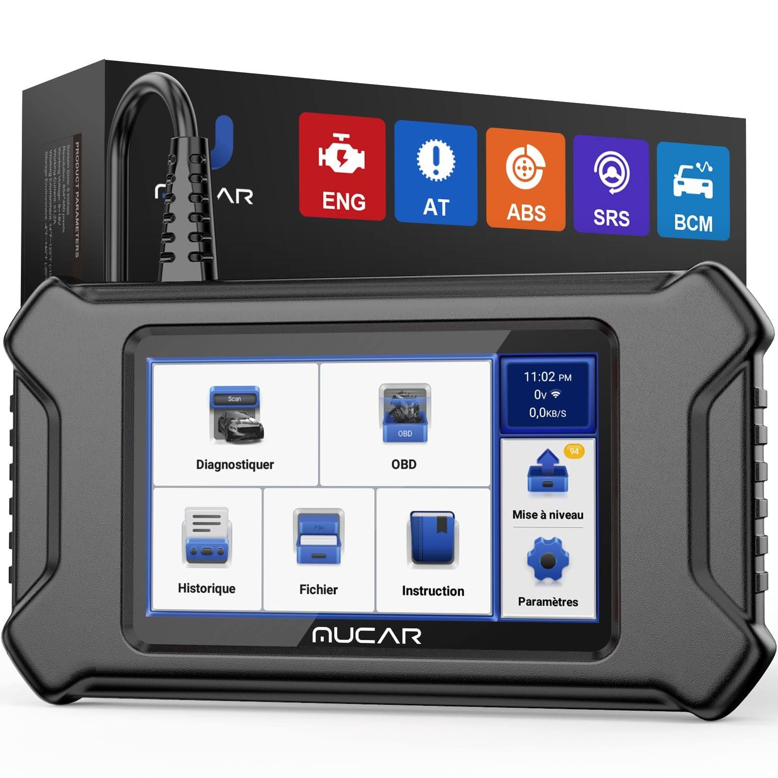 MUCAR Valise Diagnostic Auto, Mise à Niveau CS5 OBDII Diagnostic Voiture,ABS/SRS/TCM/Engine/BCM Scanner de Diagnostic pour Voiture, Écran Tactile HD 5