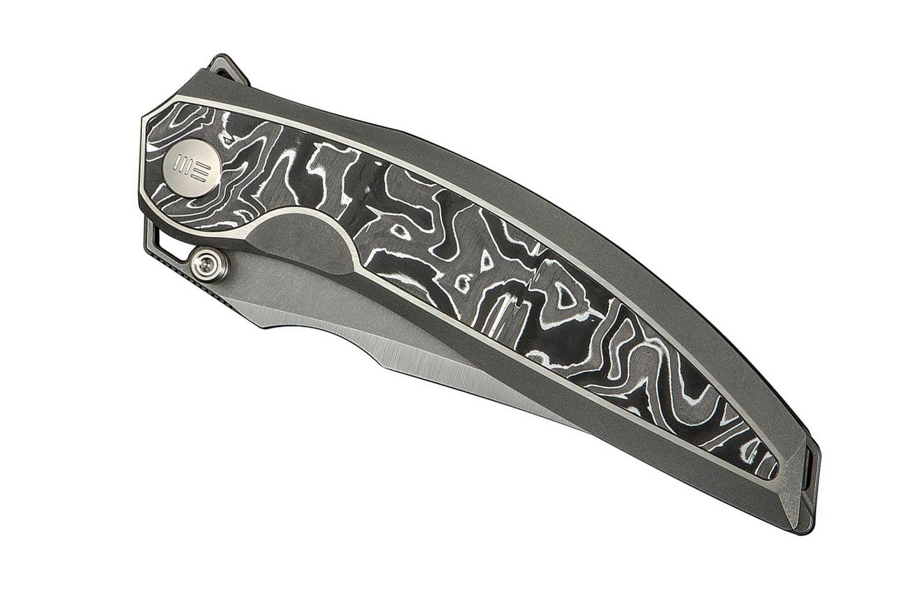 WE Knife Quinseris WE23093-3 Polished Satin Gray Stonewashed, Gray Titanium Aluminum Foil Carbon Inlay, zakmes