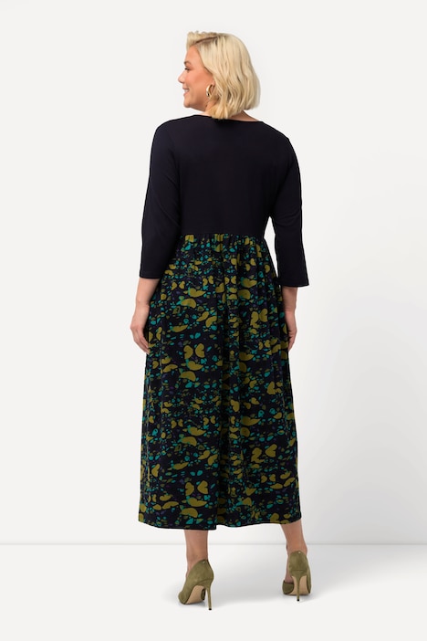 Jerseykleid, Schmetterlinge, Tunika-Ausschnitt, 3/4-Arm