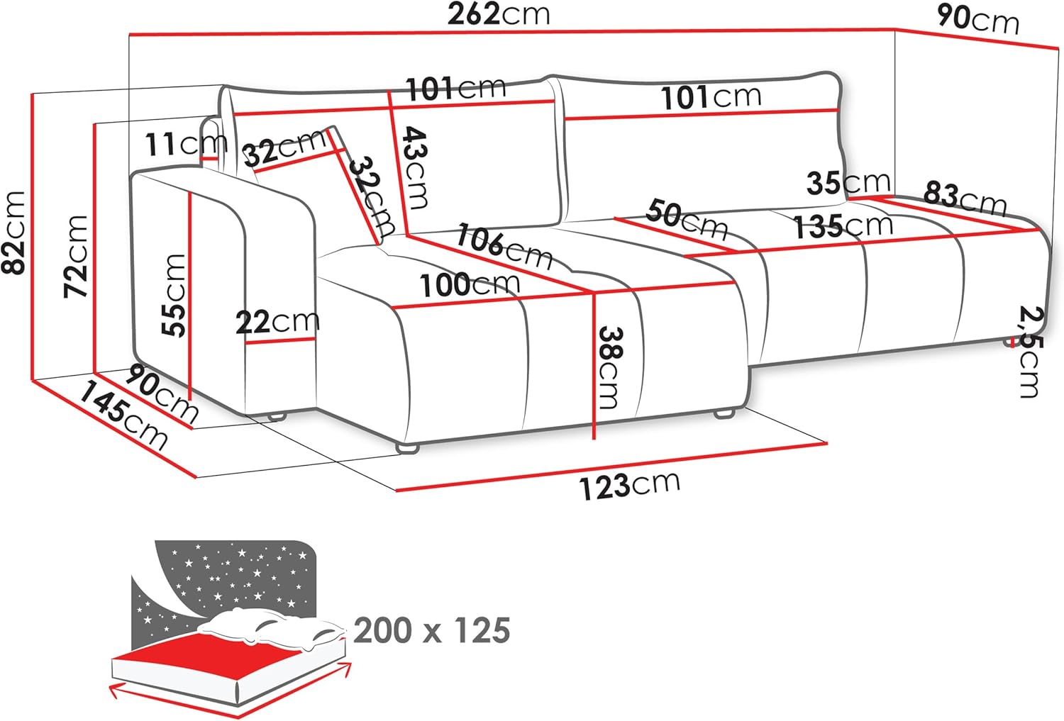 Mirjan24 Ecksofa mit Bettkasten Furyn O, Eckcouch Couch mit Schlaffunktion, Wohnlandschaft, Bettfunktion, Design L-Form Sofa, Stoff Plüsch (Velo 621, Seite: Rechts)