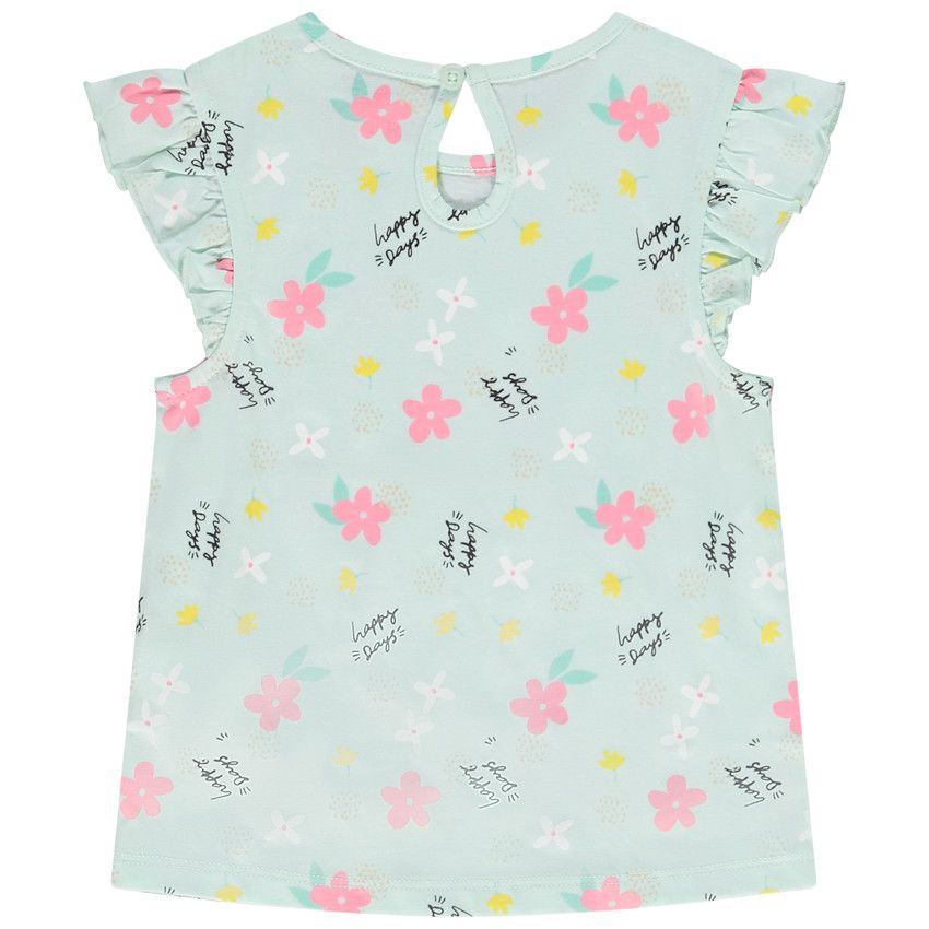 Lot de 4 t-shirts manches courtes volantées en jersey pour bébé fille - Ecru