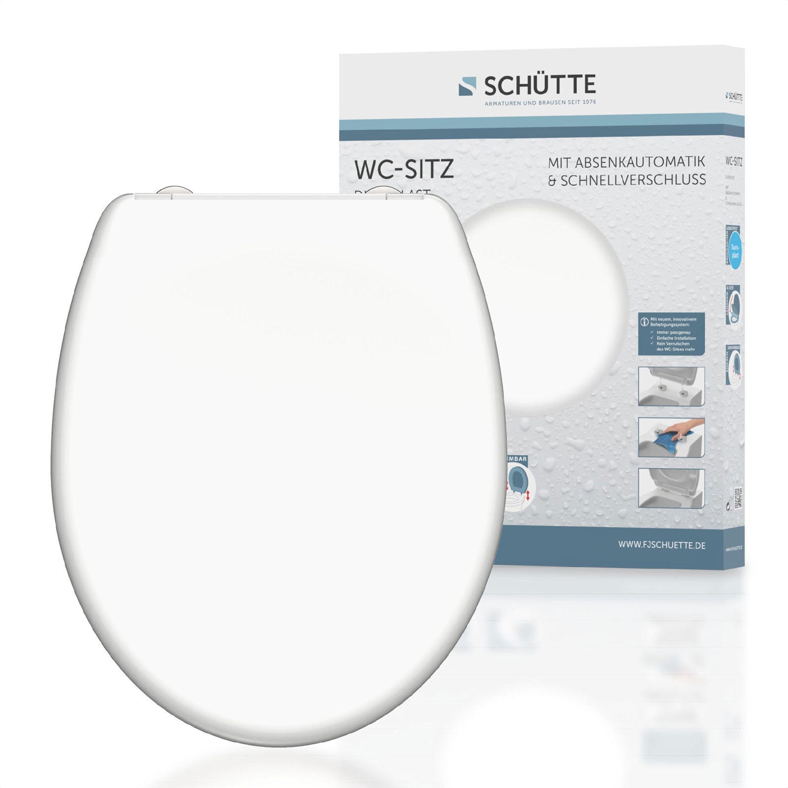 SCHÜTTE WC-Sitz Weiß Duroplast Absenkautomatik Schnellverschluss Befestigungsmaterial