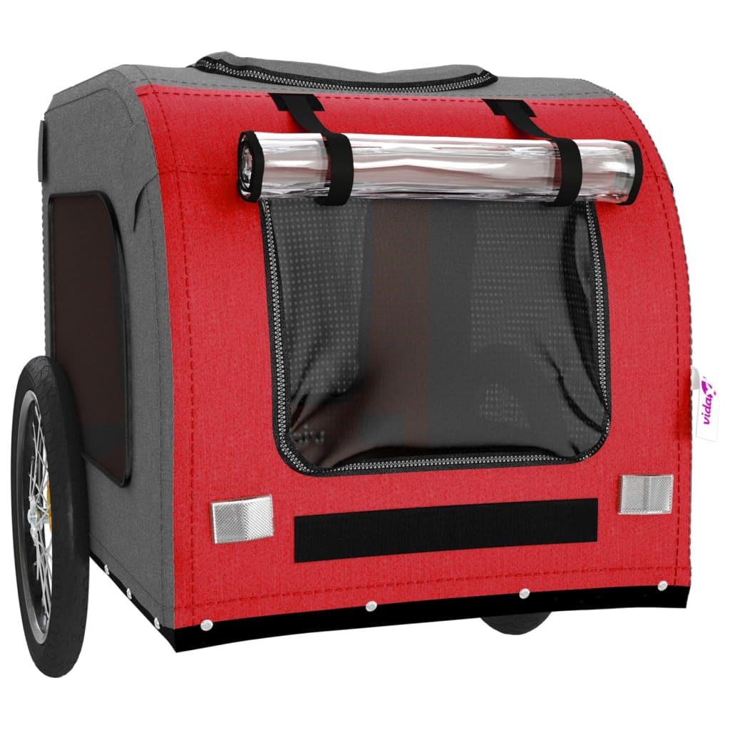 vidaXL Reboque para Cães de Bicicleta em Tecido Oxford de Ferro Vermelho Cinza