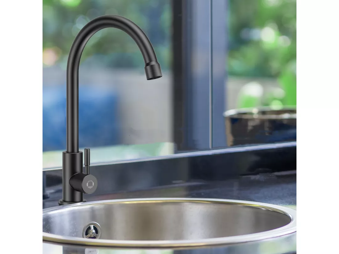 Evier 1 Bac en Quartz et Résine - Noir Evier avec Egouttoir 78x45cm + Robinet de Cuisine à eau Froide,Noir