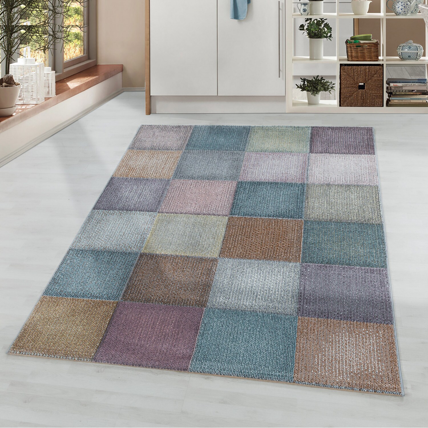 Moderner Designer Kurzflor Teppich - Karo Design für Wohnzimmer, Schlafzimmer