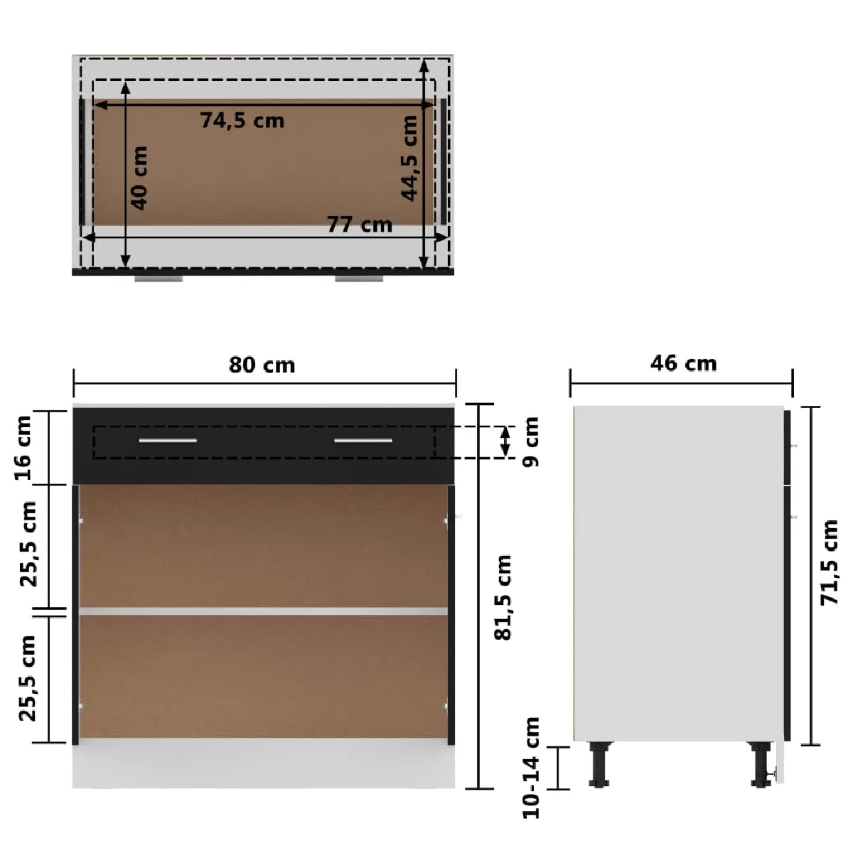vidaXL Armoire de Plancher à Tiroir Noir
