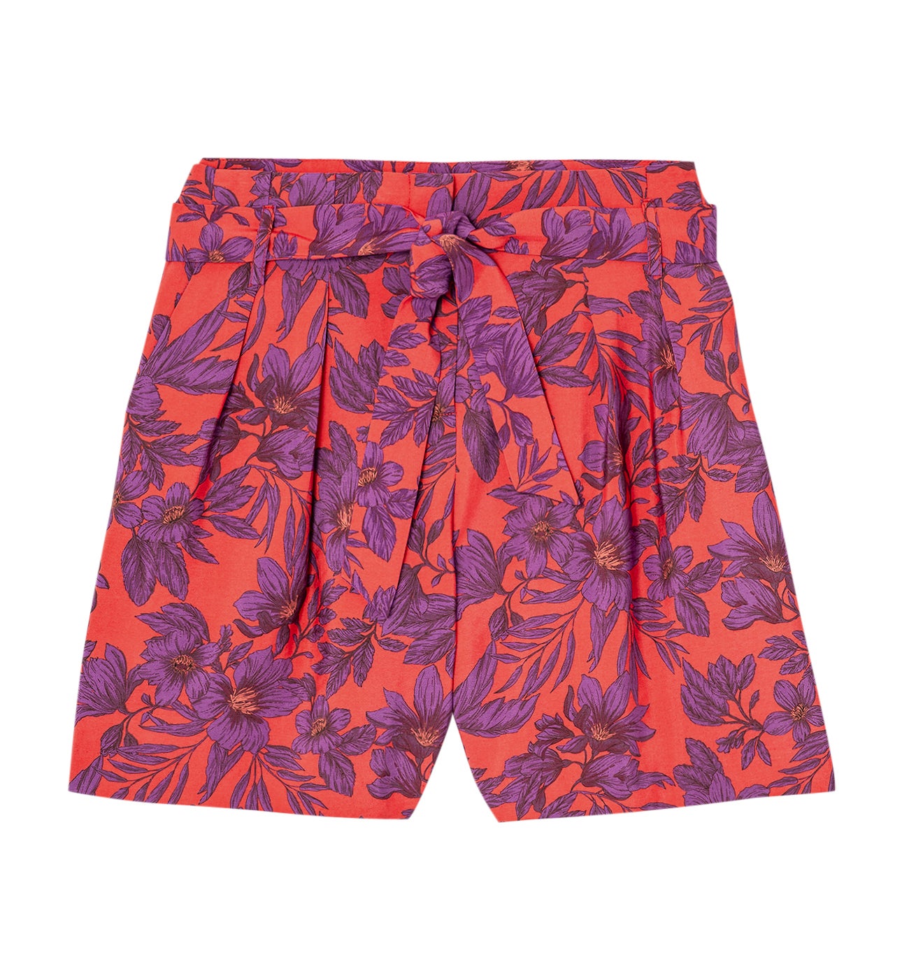 Short imprimé ceinturé Femme - Imprimé rouge