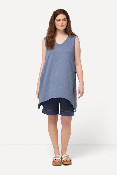 Longtop, Zipfelsaum, A-Linie, V-Ausschnitt, Biobaumwolle