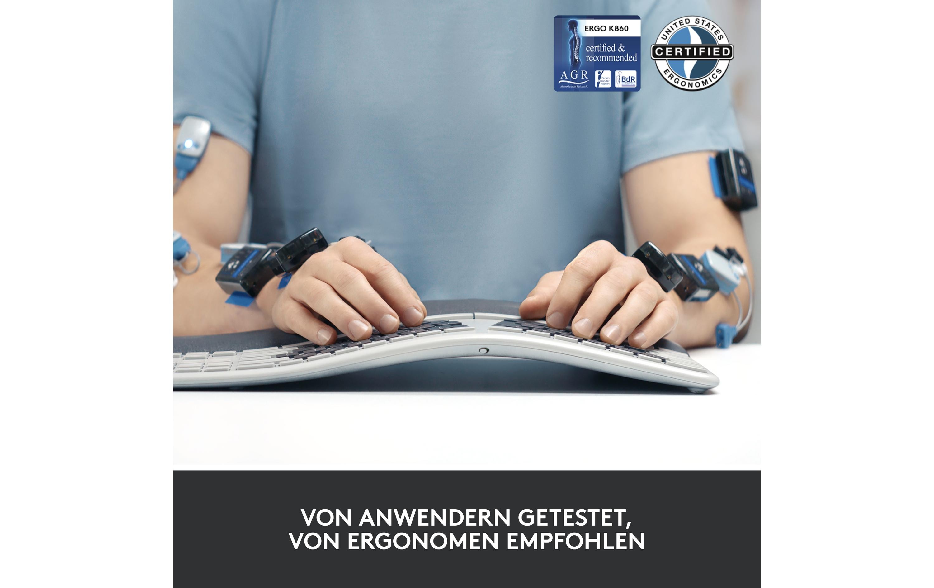 Tastatur K860 for Business<br>Ergonomische und kabellose Tastatur mit Logi Bolt Empfänger