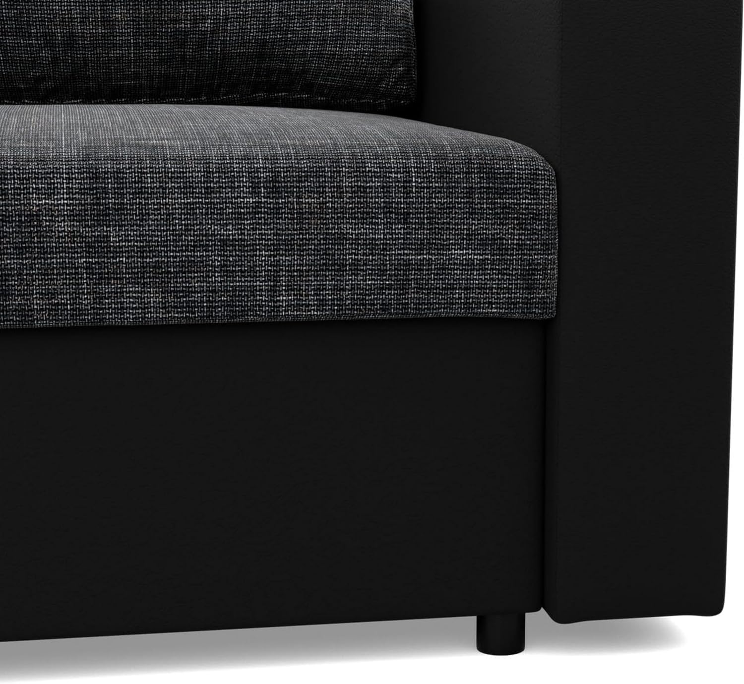 Mebligo - Zweisitzer Sofa Wohnzimmer mit Schlaffunktion, Bettkasten und Kunsteleder 148x90x87 (BxHxT) Dunkelgrau und Schwarz Luna, Schlafsofa Platzsparend, Schlafcouch, Sofabett, Sofa Bed, Bettsofa