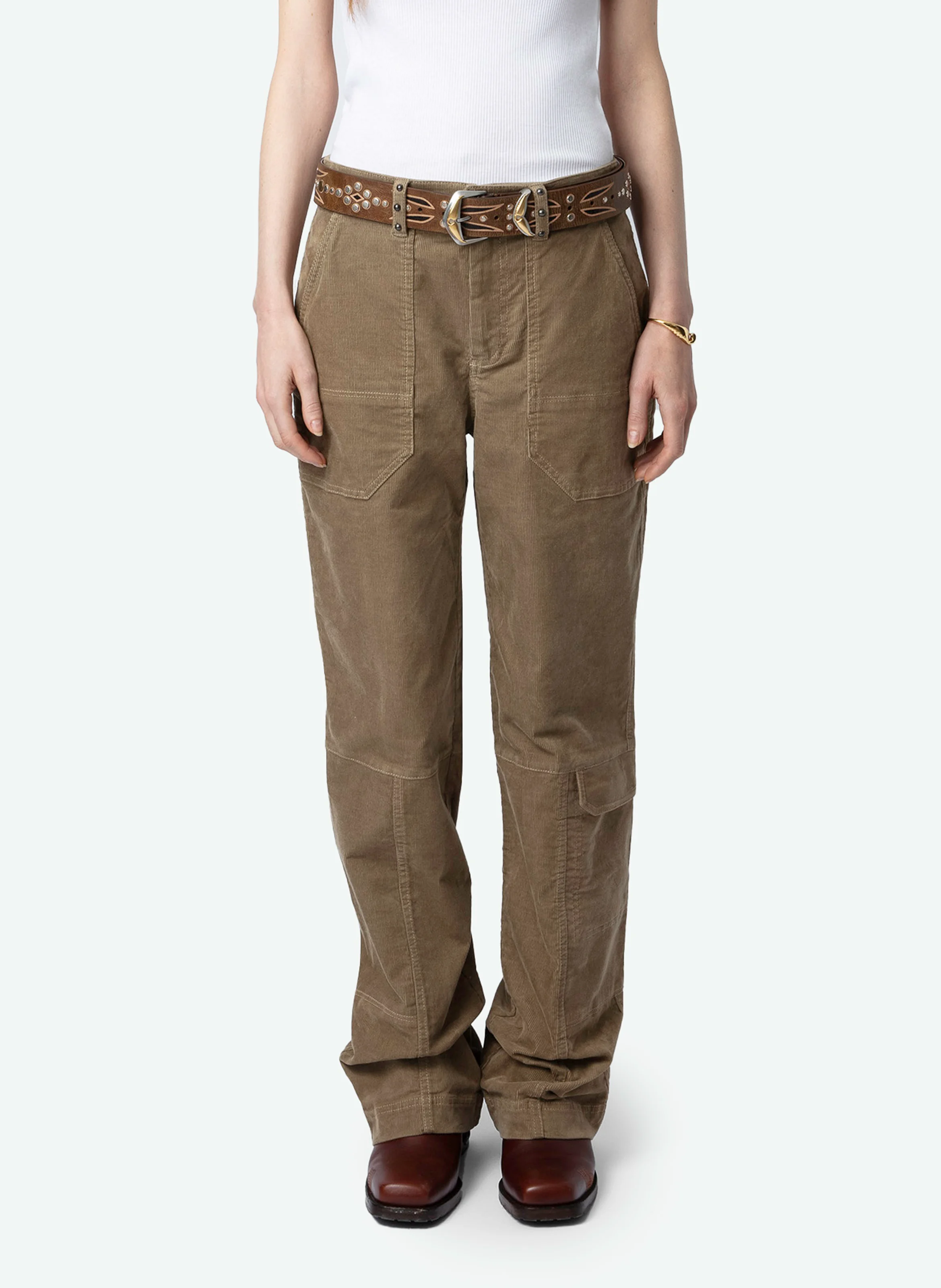 PEPPER - Pantalon large en coton bio mélangé | Beige