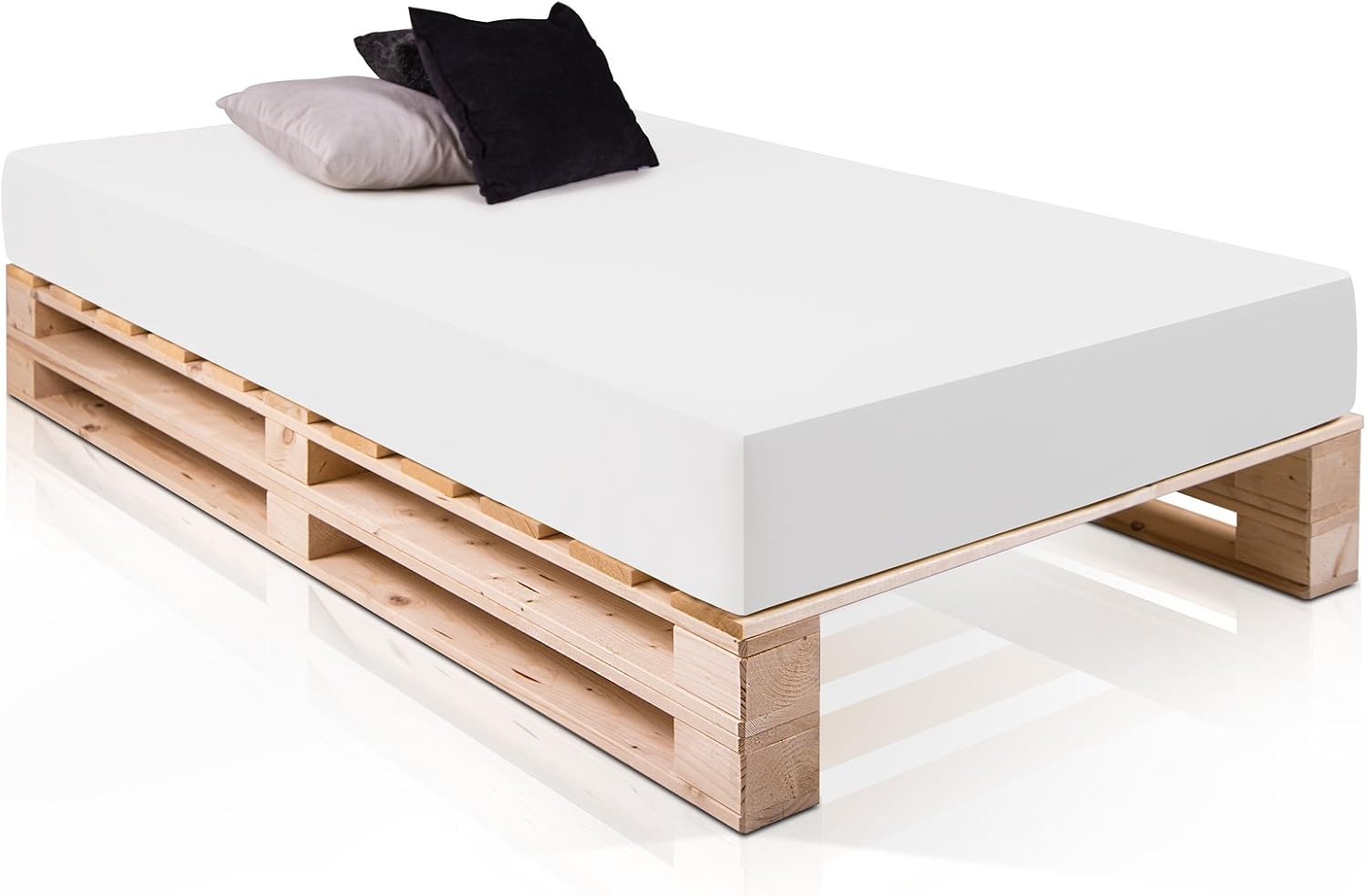 moebel-eins PALETTI Massivholzbett Duo Holzbett Palettenbett Bett aus Paletten mit 11 Leisten, Palettenmöbel Made in Germany, 90 x 200 cm, Fichte Natur