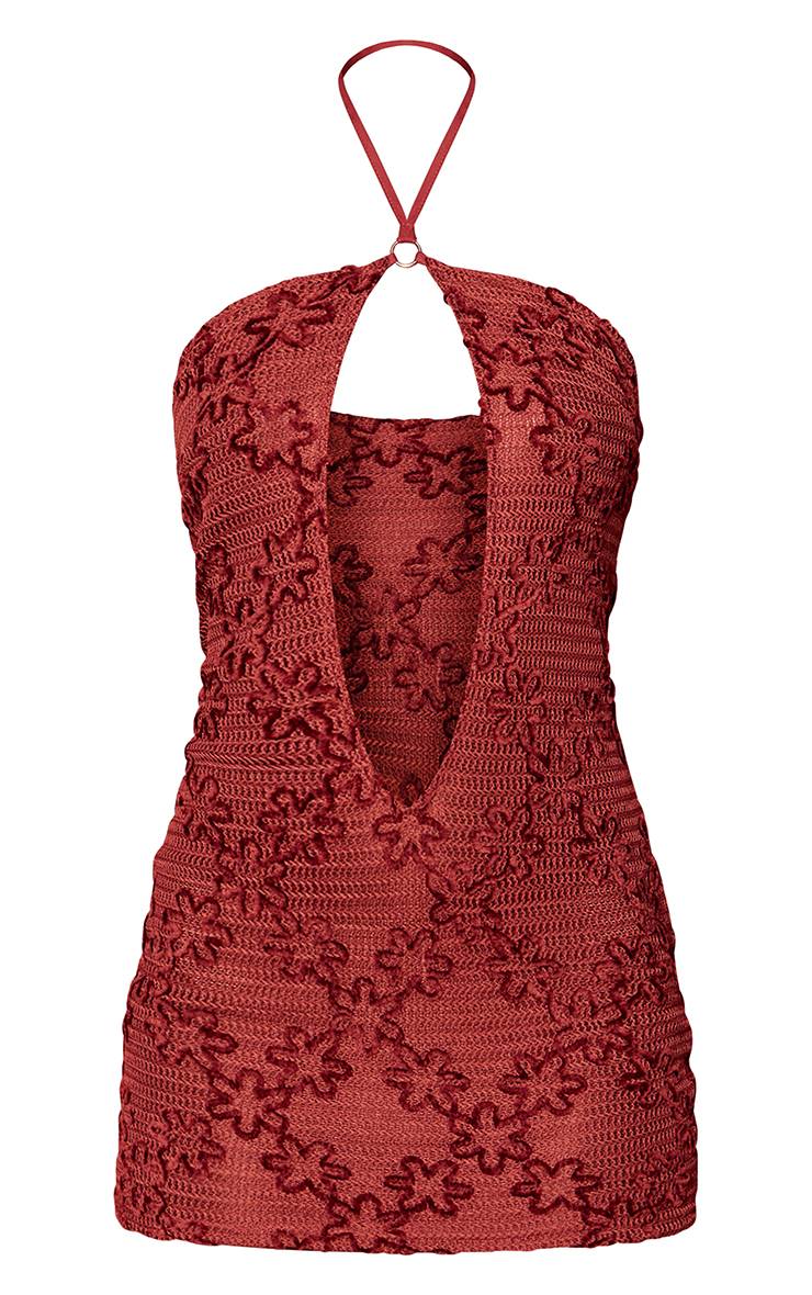 Rouge Robe Courte À Encolure Américaine Plongeante Et Motif Floral Sombre