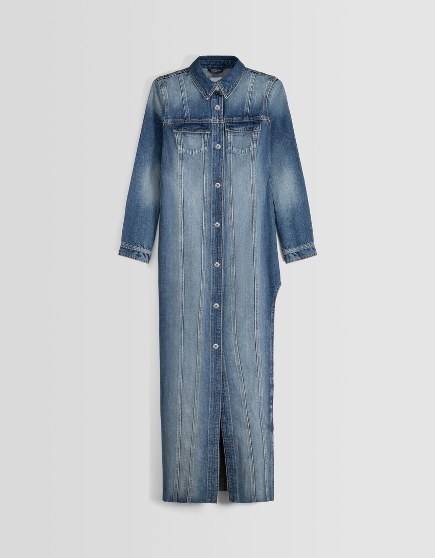 Vestido longo de jeans com botões