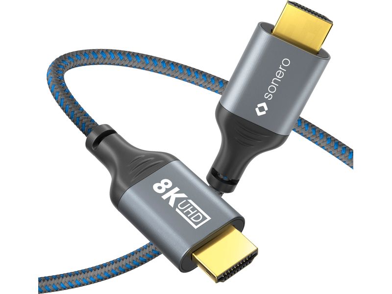 sonero Kabel 8K HDMI - HDMI, 2 m HDMI auf HDMI Kabel - 8K60 - grau/blau - 2.00m