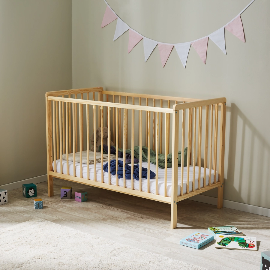 Kids Collective Babybett Gitterbett 60x120 höhenverstellbar & herausnehmbare Sprossen natur mit Matratze