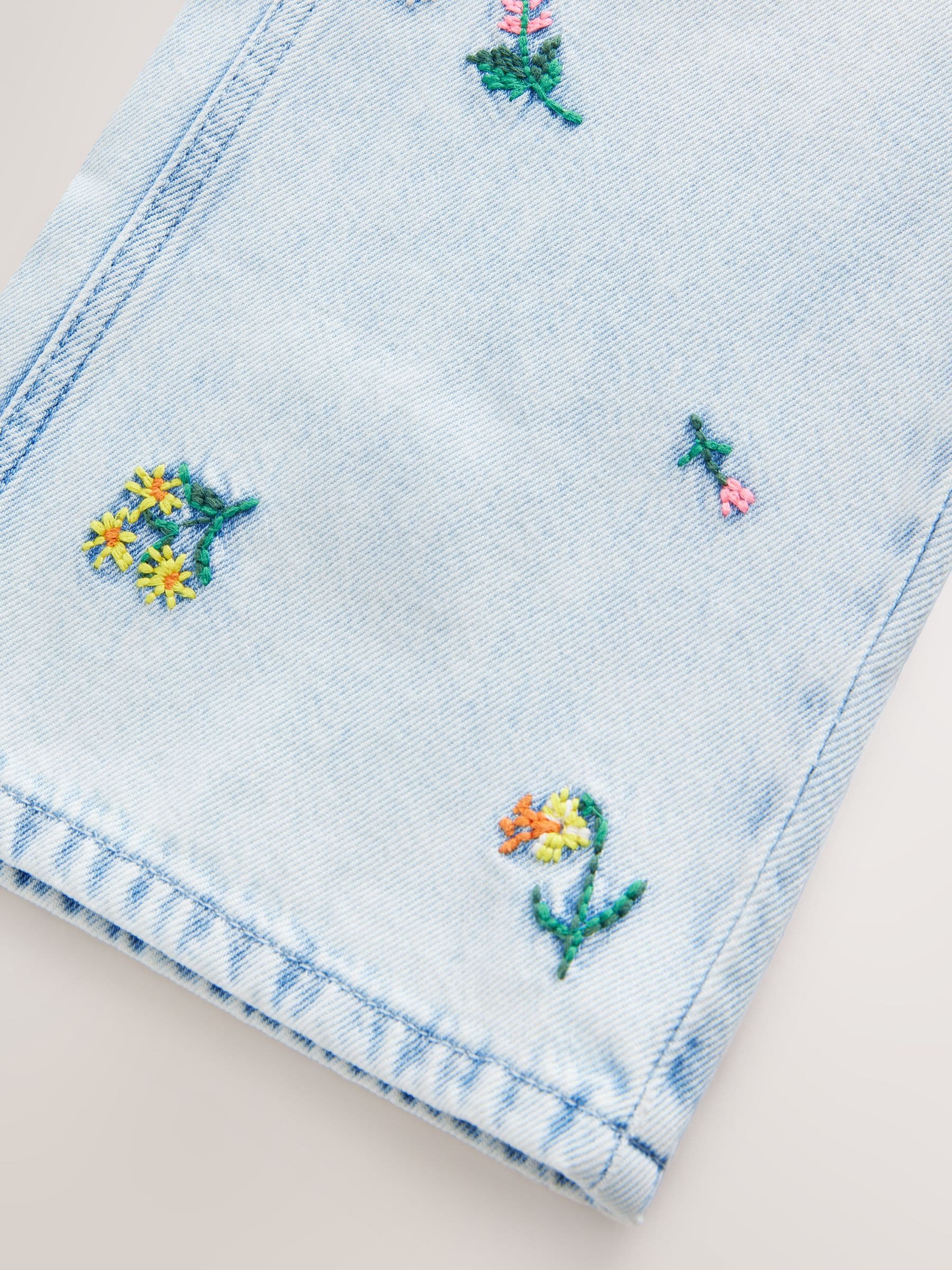Normaal blauw - Jeans met rechte pijpen en bloemenborduursel (3-16jr)