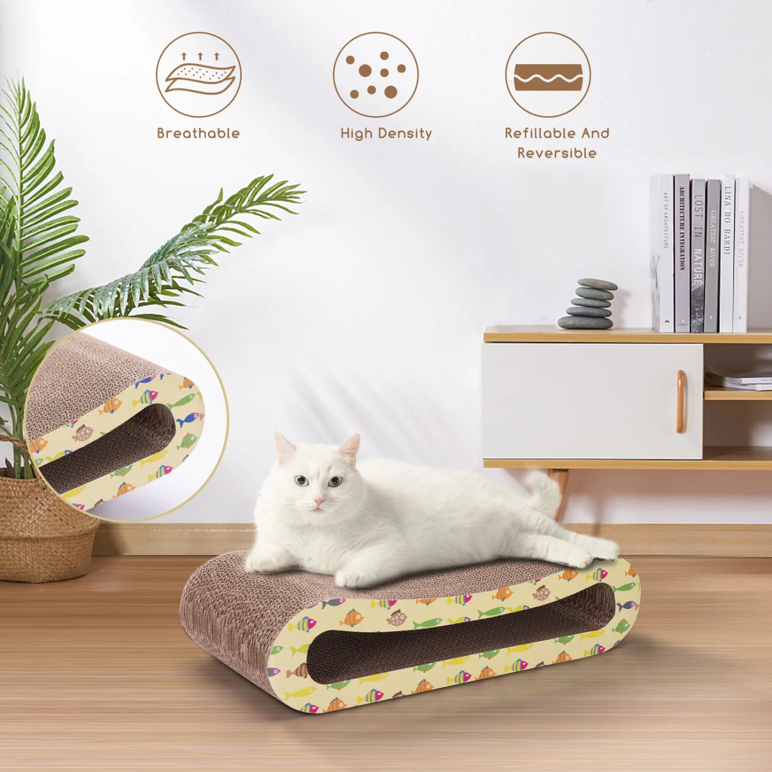 Arranhador de papelão 2 em 1 Nobleza para gatos com catnip, arranhador de papelão ondulado, arranhador para móveis, disponível em ambos os tamanhos.
