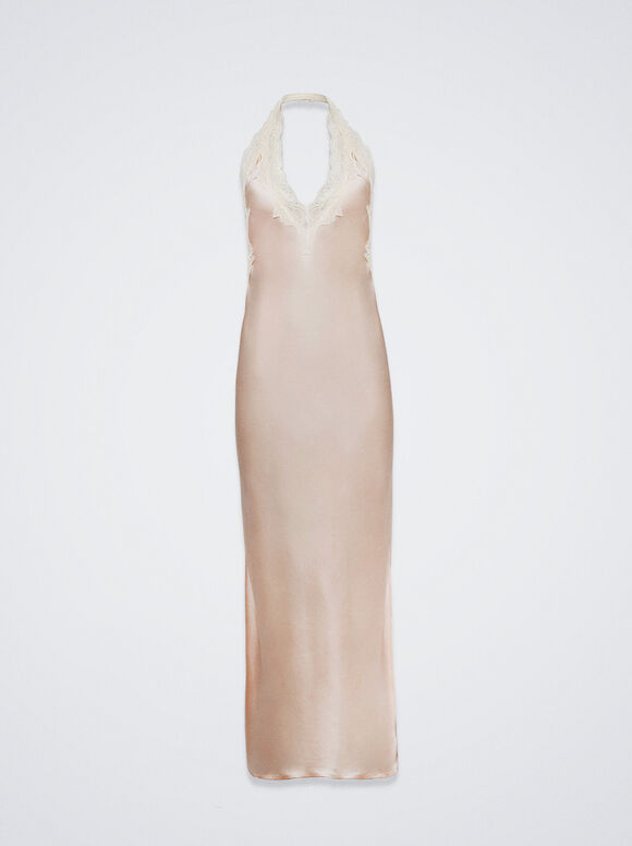 Camisola de cetim com renda - Rosa