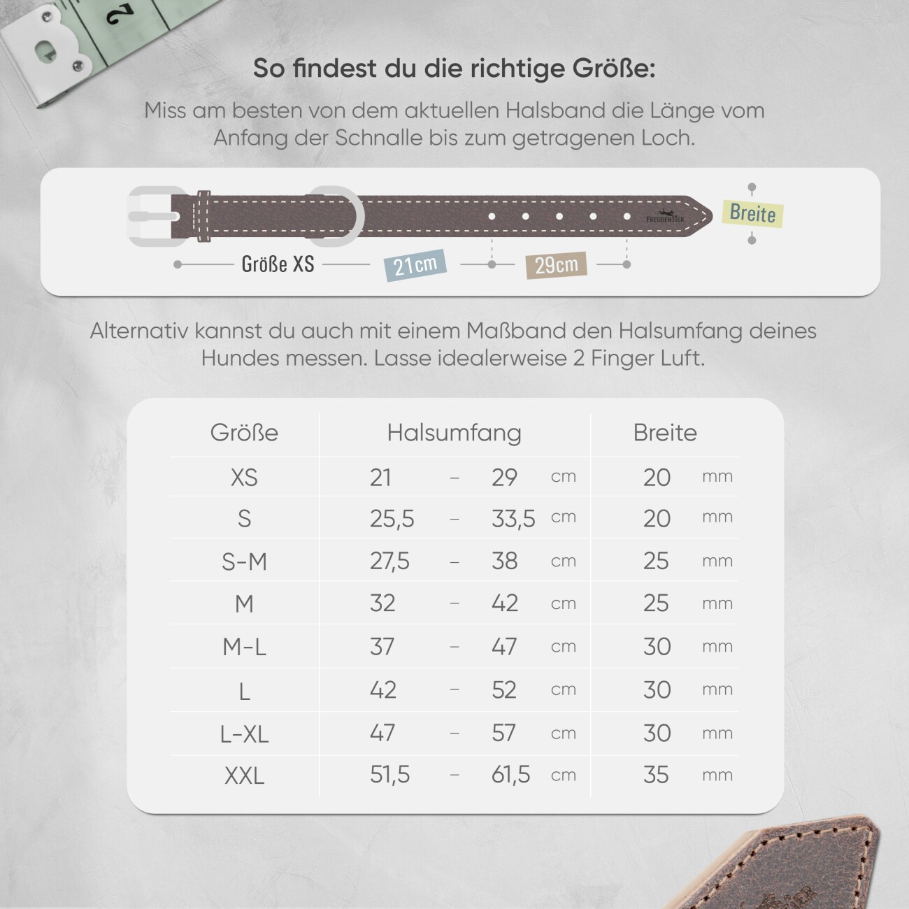 Freudentier gefüttertes Halsband aus Leder dunkelbraun 61,5 cm, 3,5 cm