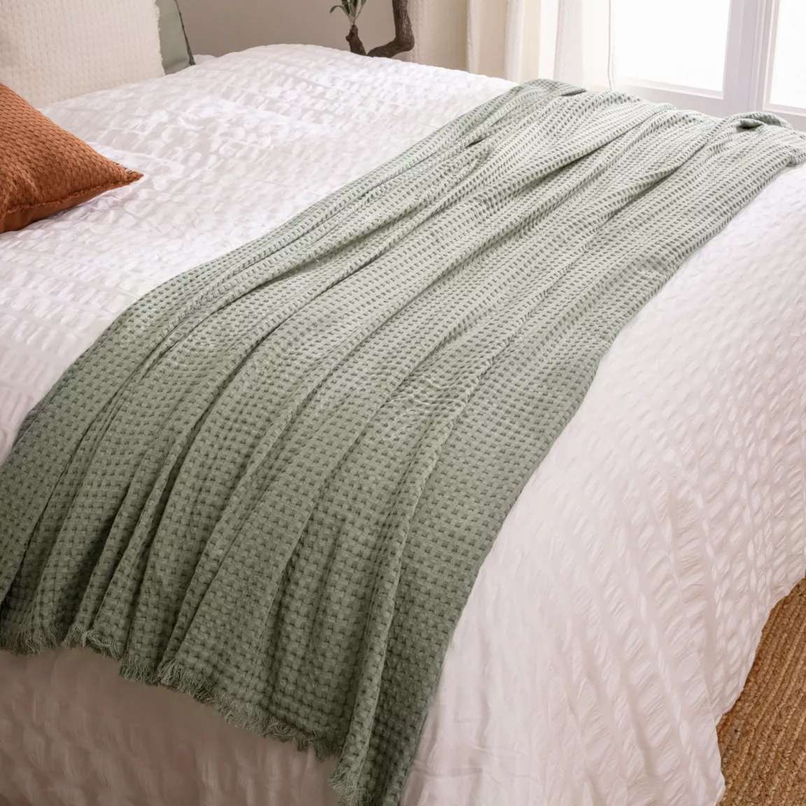 Jeté de lit coton (130 x 180 cm) Widdy Vert céladon