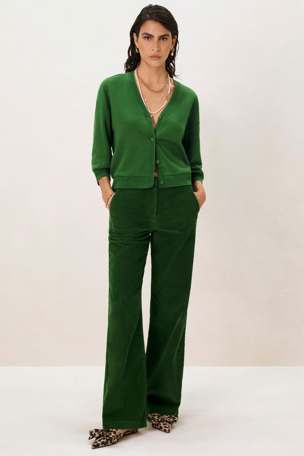 Donkergroen jersey vest met knopen