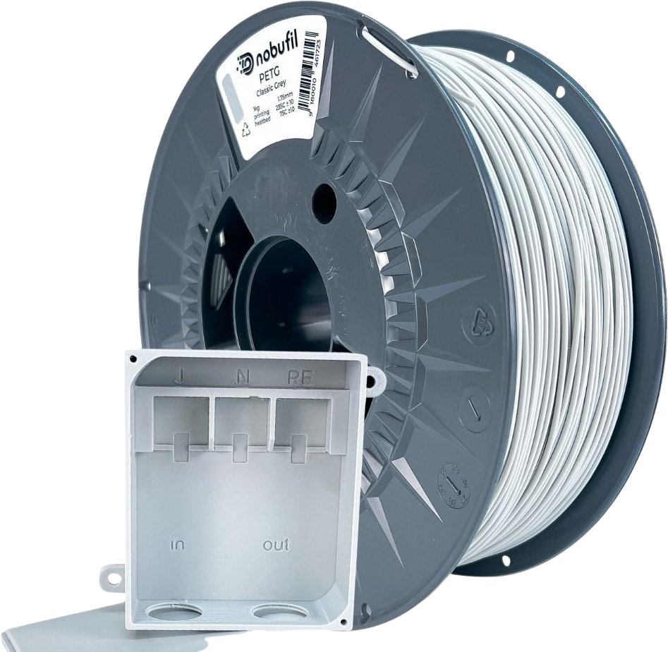 Nobufil  PETG Classic Grey, 1,75 mm / 1000 g    Leicht zu druckendes PETG Filament aus recyceltem Kunststoffabfall