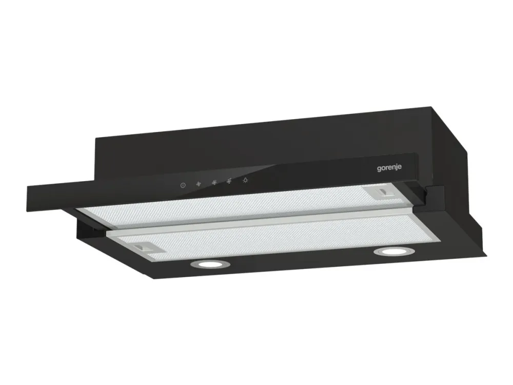 Gorenje Essential TH64E4BG - Hætte - teleskopisk - bredde: 60 cm - dybde: 30.6 cm - udtrækning og recirkulation (-) - sort