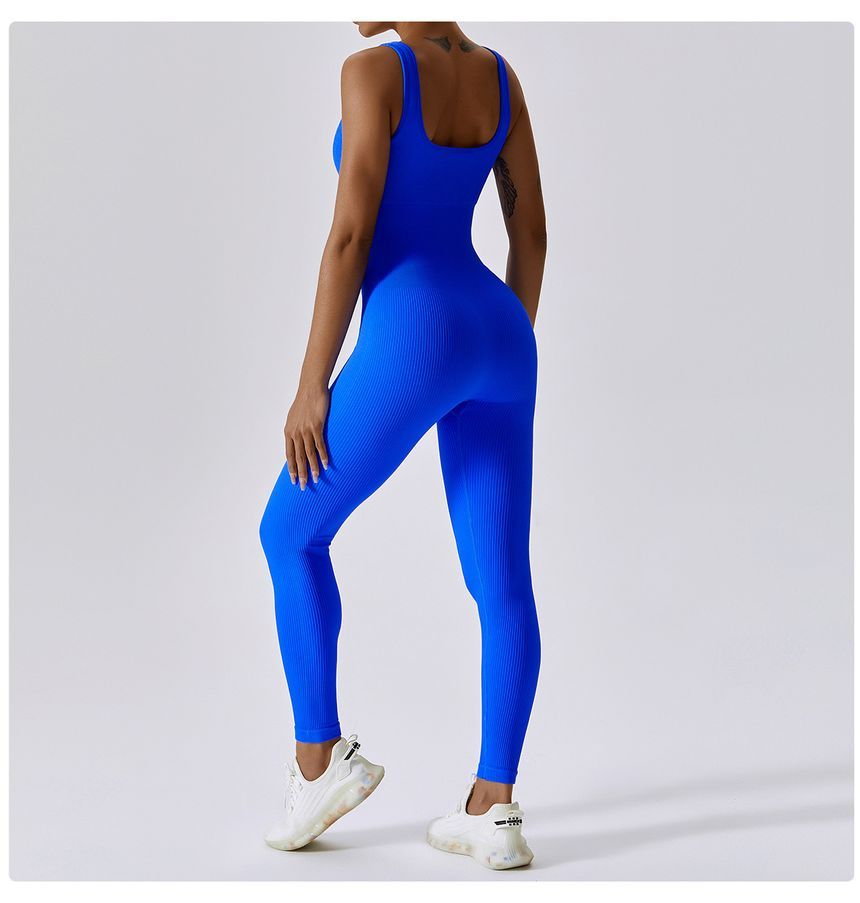 Skinniano - Mouwloze, effen geribbelde sportjumpsuit