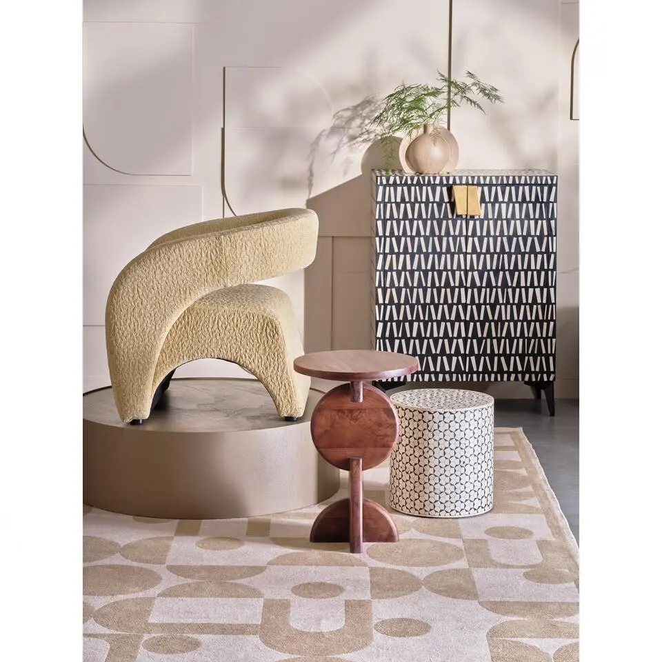 WOOOD Neva Sidetable - Bone Inlay - Zwart/Wit - 40x37x37