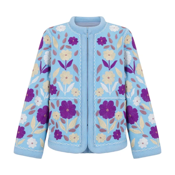 Antik Batik Veste Tady Brodée | Bleu