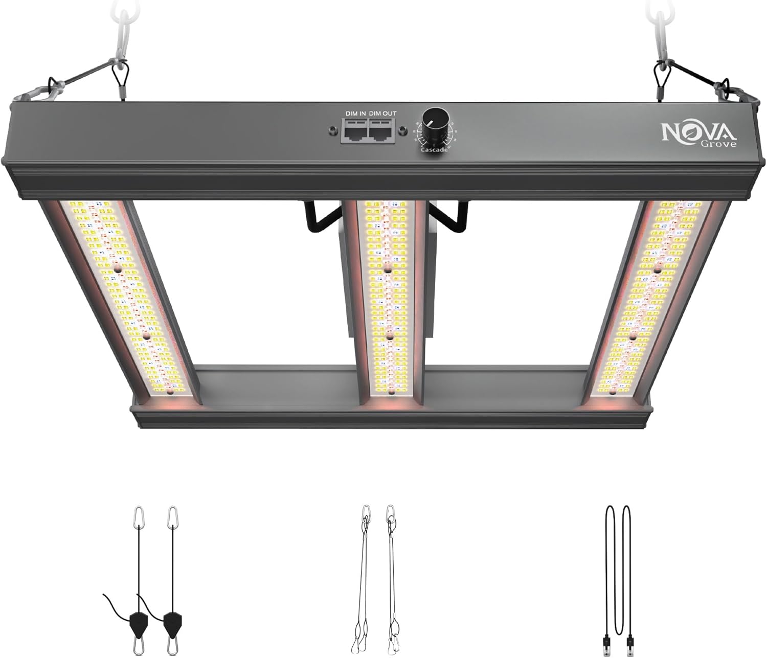 NovaGrove Pflanzenlampe LED Vollspektrum IR, 150W Grow Lampe für Growbox 60x60cm, Grow Light mit Dimmbar & Daisy Chain, PR15