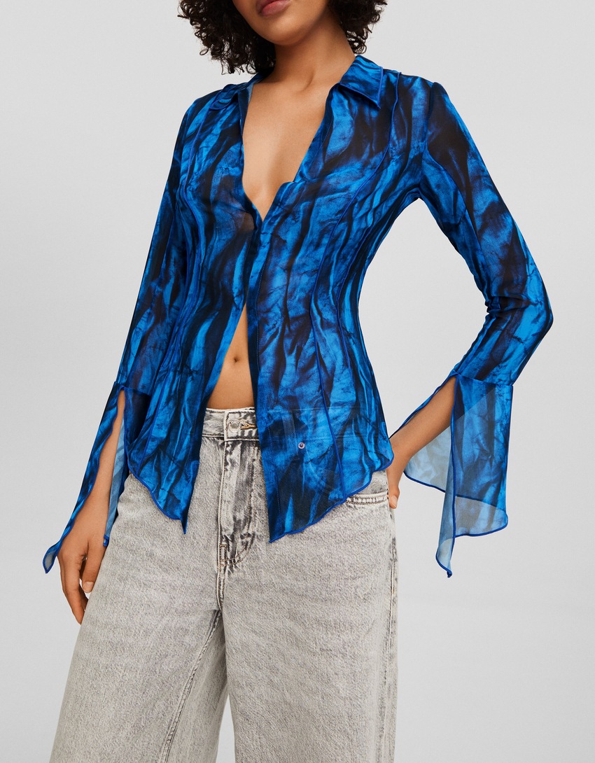 Blusa de chiffon estampada de manga comprida