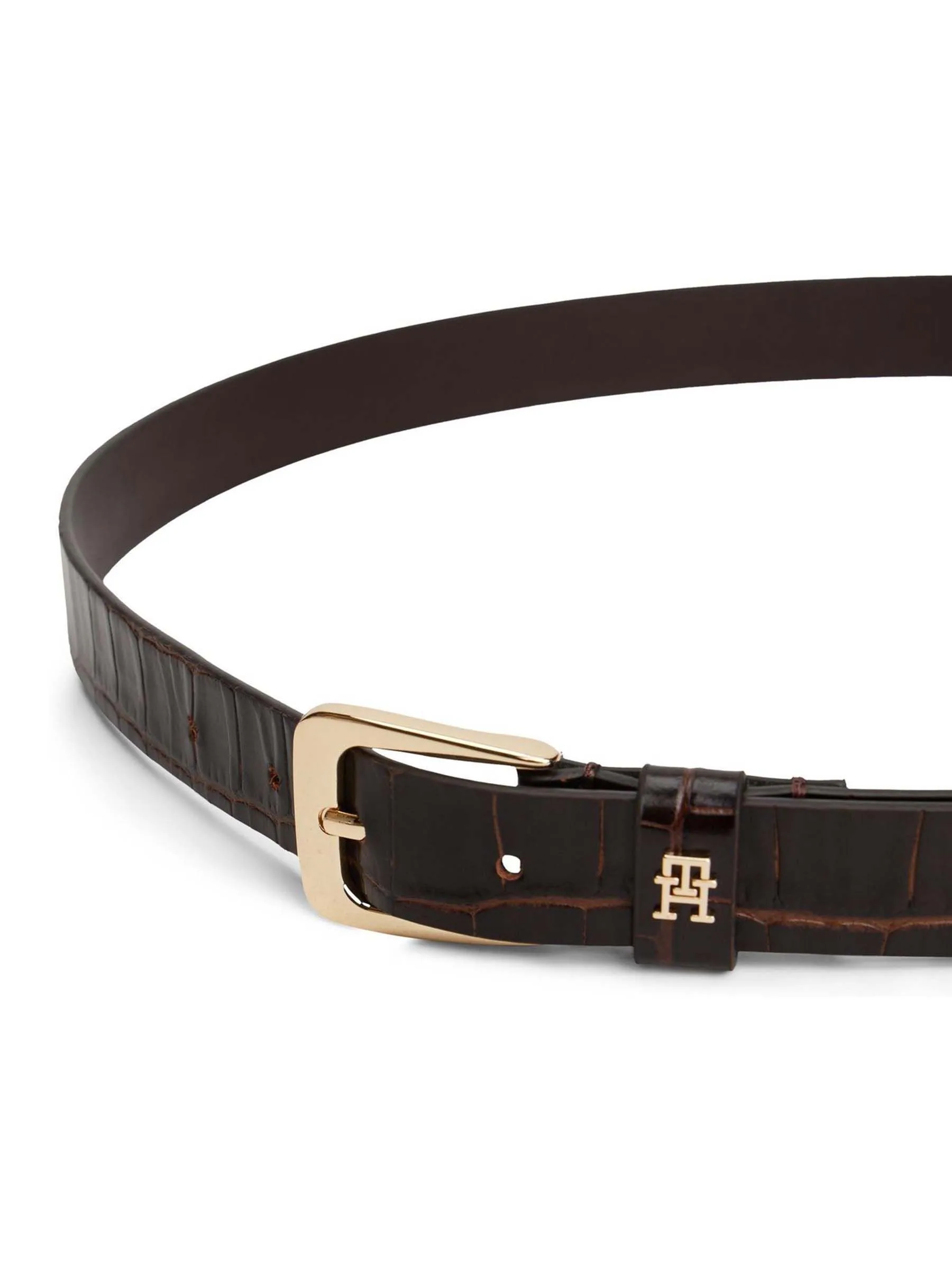 Tommy Hilfiger Square Buckle Croco-Print Leather Belt