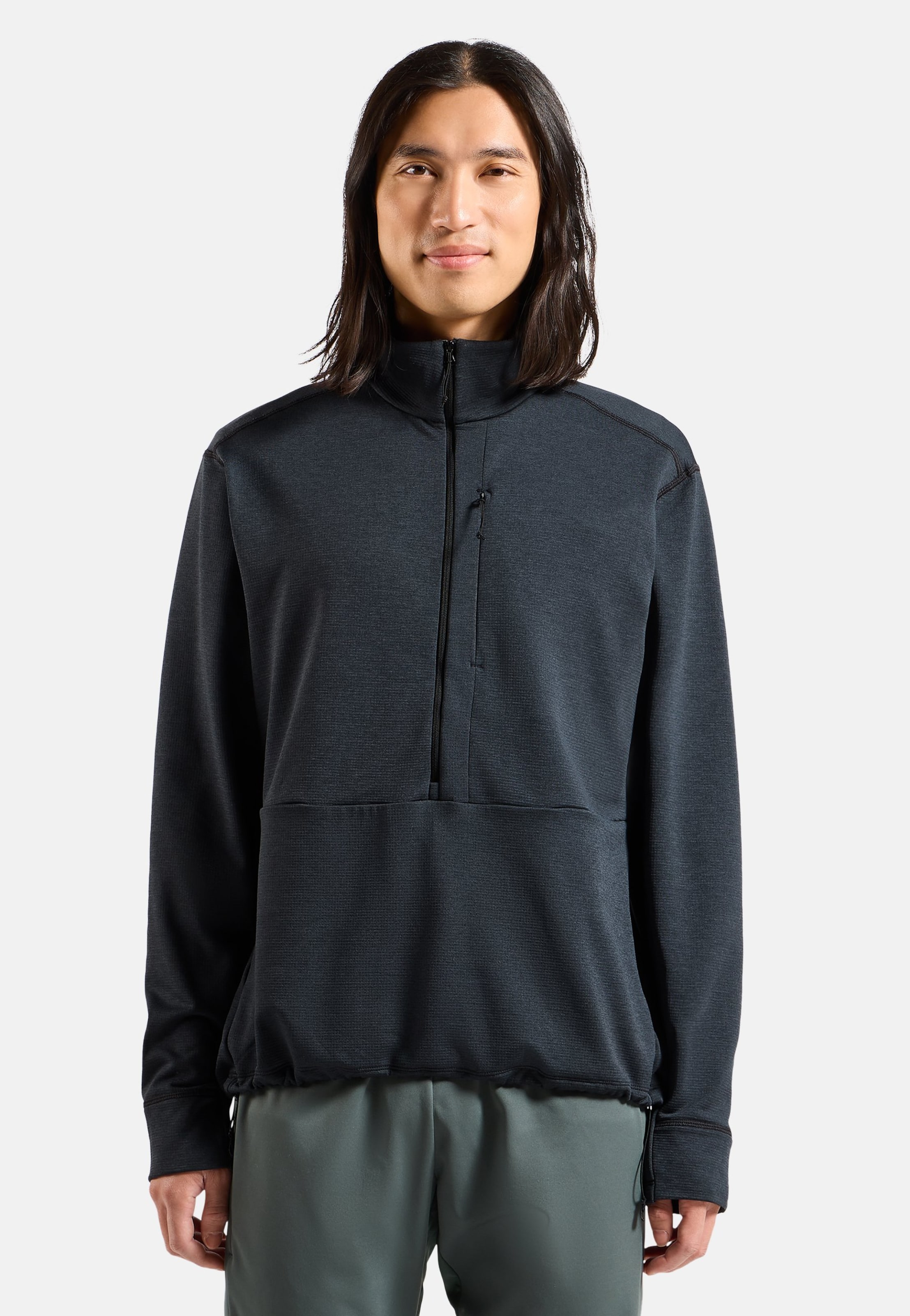 Essentials Multisport Mid Layer aus Grid-Fleece mit Halbreissverschluss in black melange