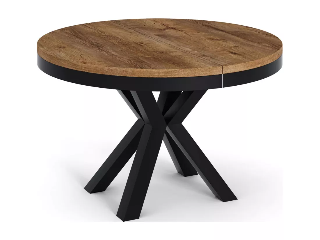 Table à Manger Ronde Extensible Style Loft - Table Industrielle Avec Pieds En Métal Noir - Gain De Place Pour Salon Et Séjour - Chêne Lefkas - 100 Cm